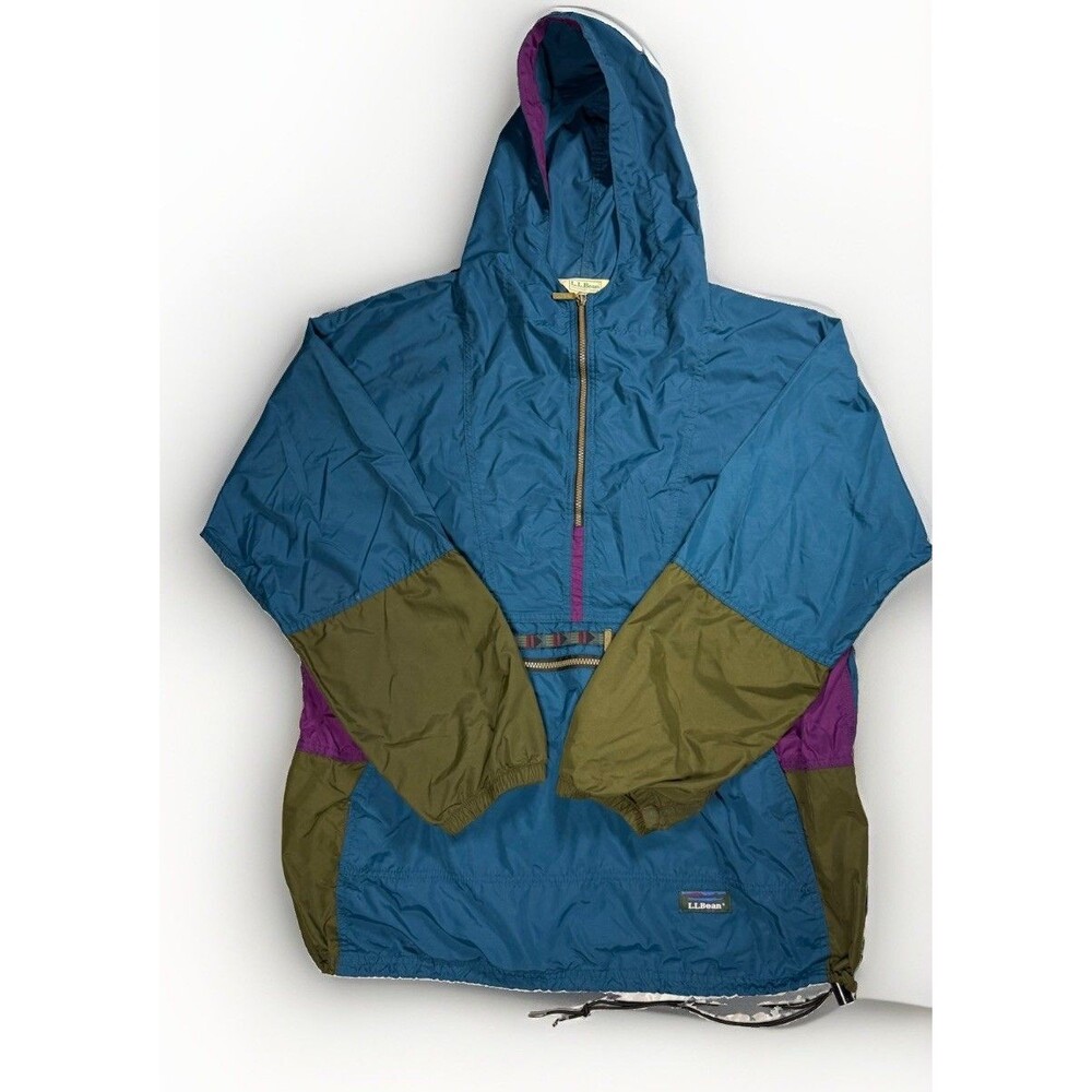 L.L.Bean Vintage 80s Men’s Colorblock Hooded Pullover Anorak Jacket LT Blue